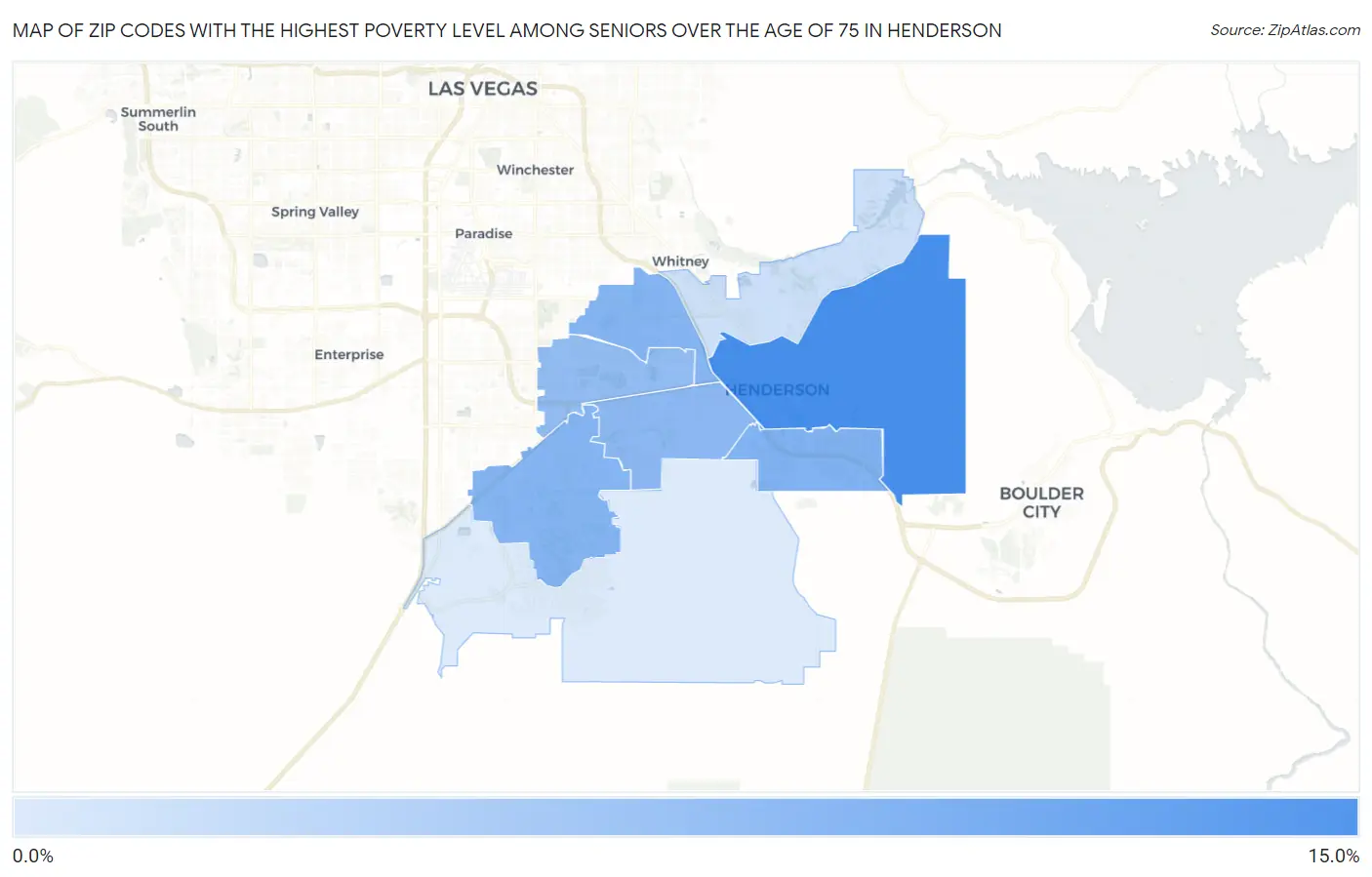 Zip Codes with the Highest Poverty Level Among Seniors Over the Age of 75 in Henderson Map