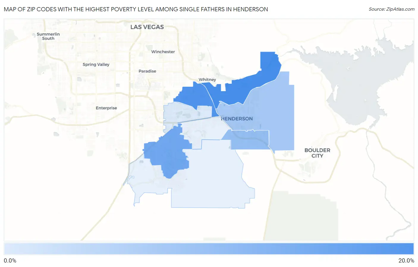 Zip Codes with the Highest Poverty Level Among Single Fathers in Henderson Map