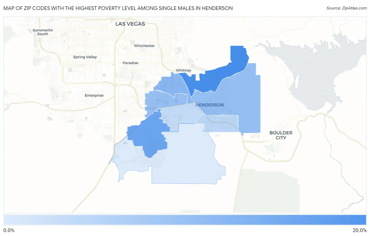 Zip Codes with the Highest Poverty Level Among Single Males in Henderson Map