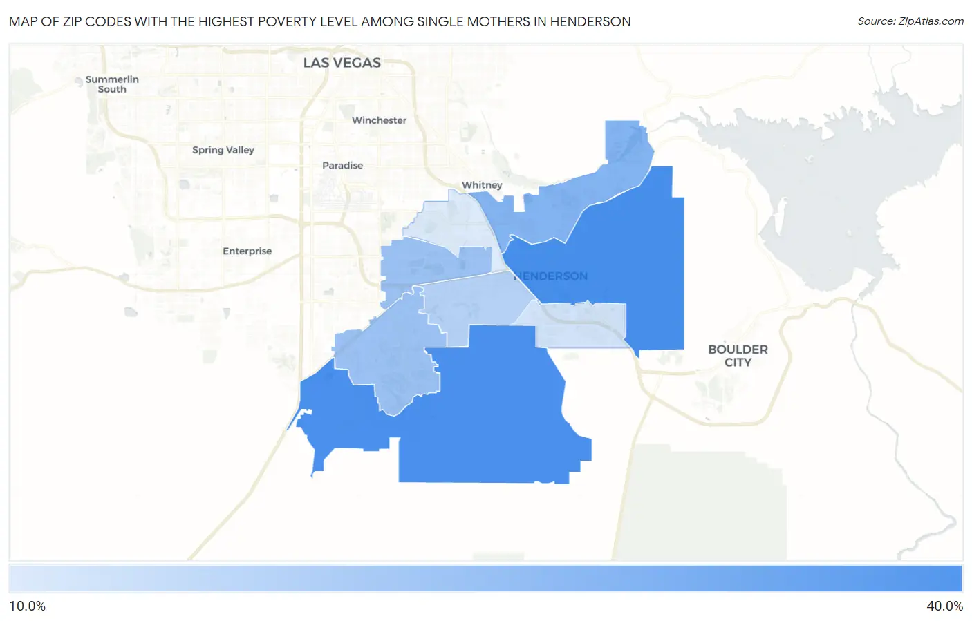 Zip Codes with the Highest Poverty Level Among Single Mothers in Henderson Map