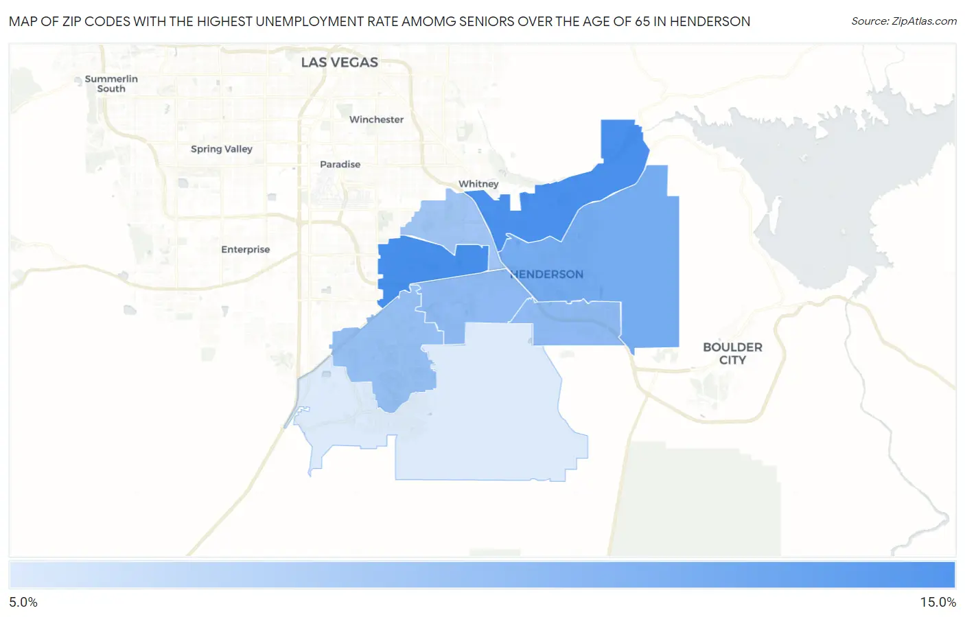 Zip Codes with the Highest Unemployment Rate Amomg Seniors Over the Age of 65 in Henderson Map
