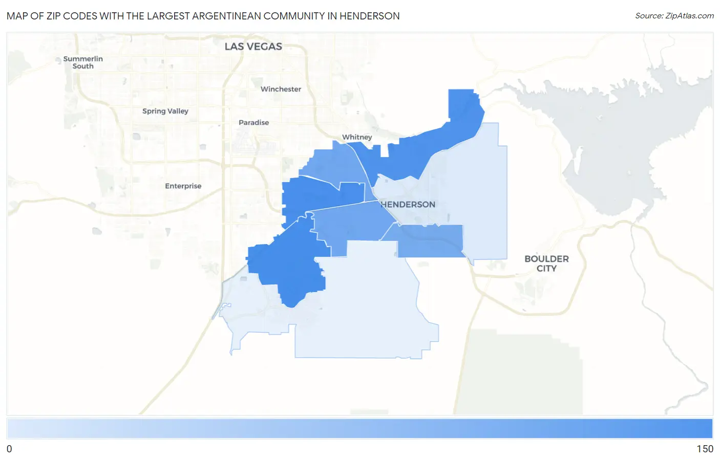 Zip Codes with the Largest Argentinean Community in Henderson Map