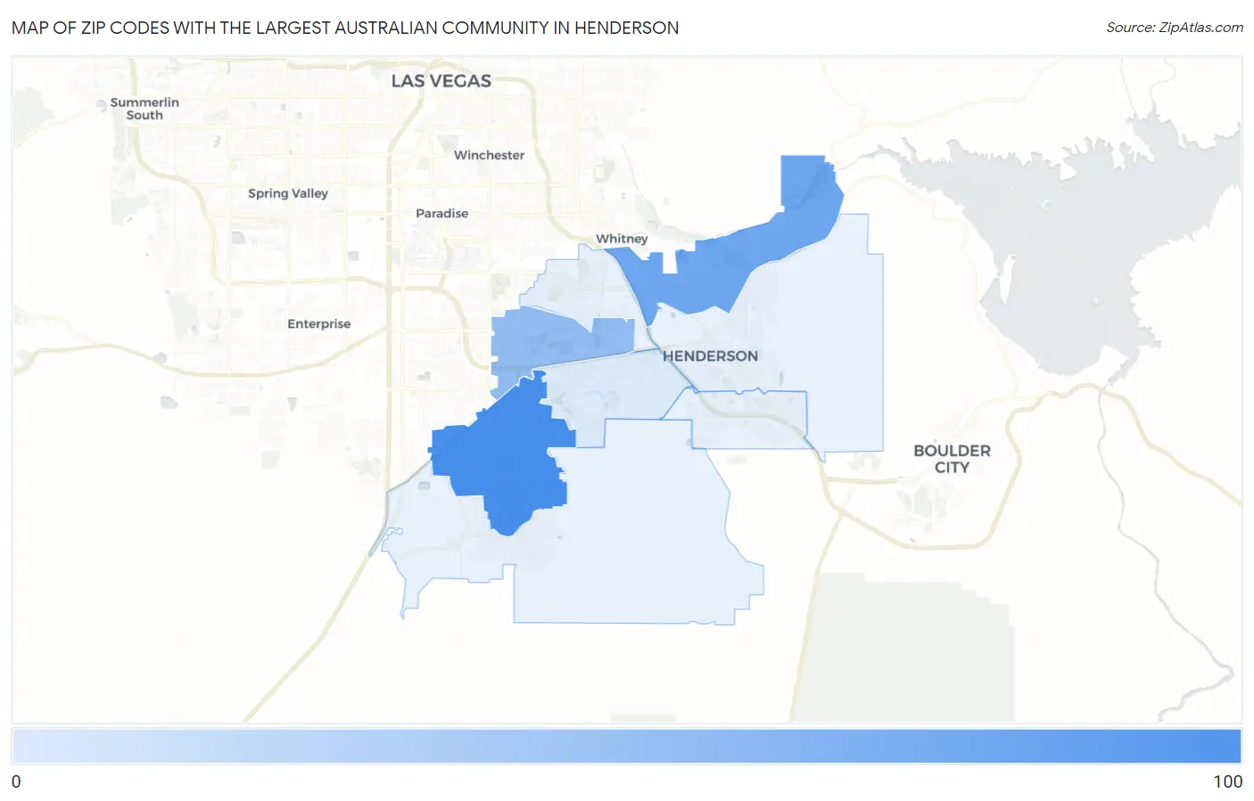 Zip Codes with the Largest Australian Community in Henderson Map