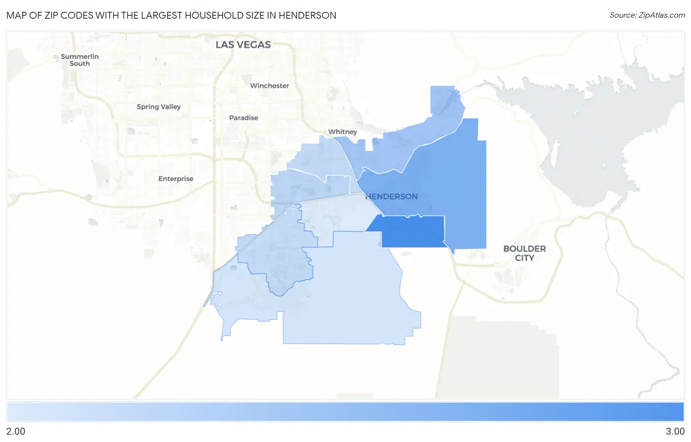 Zip Codes with the Largest Household Size in Henderson Map