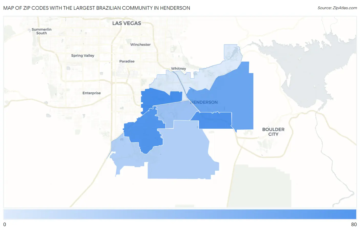 Zip Codes with the Largest Brazilian Community in Henderson Map