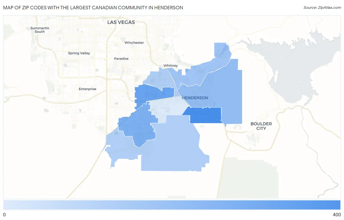 Zip Codes with the Largest Canadian Community in Henderson Map