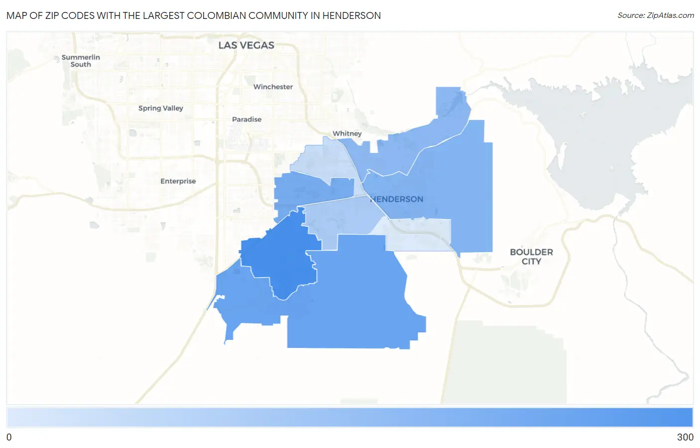 Zip Codes with the Largest Colombian Community in Henderson Map