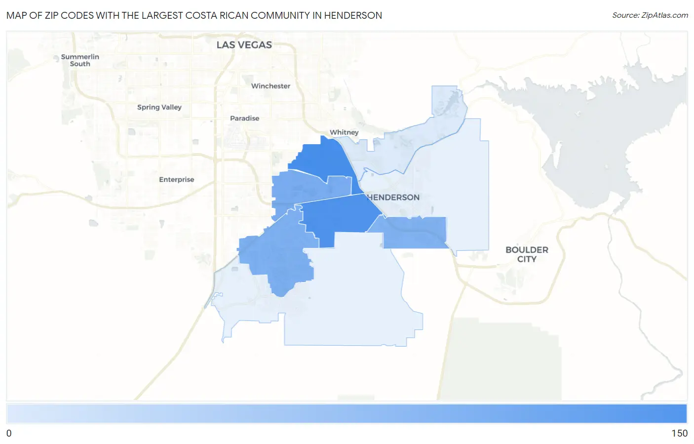 Zip Codes with the Largest Costa Rican Community in Henderson Map