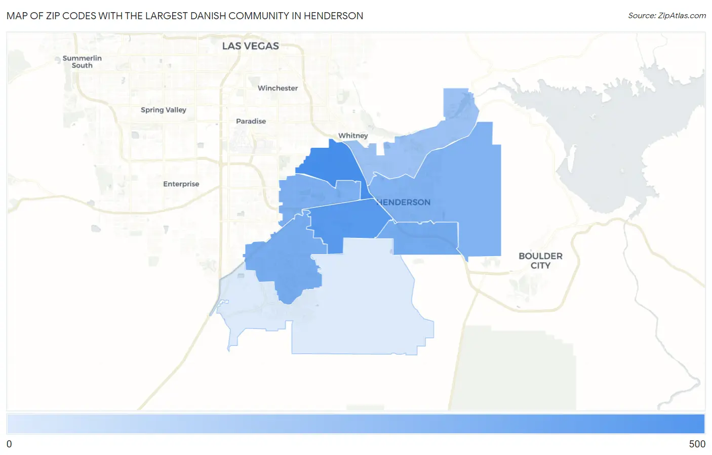 Zip Codes with the Largest Danish Community in Henderson Map