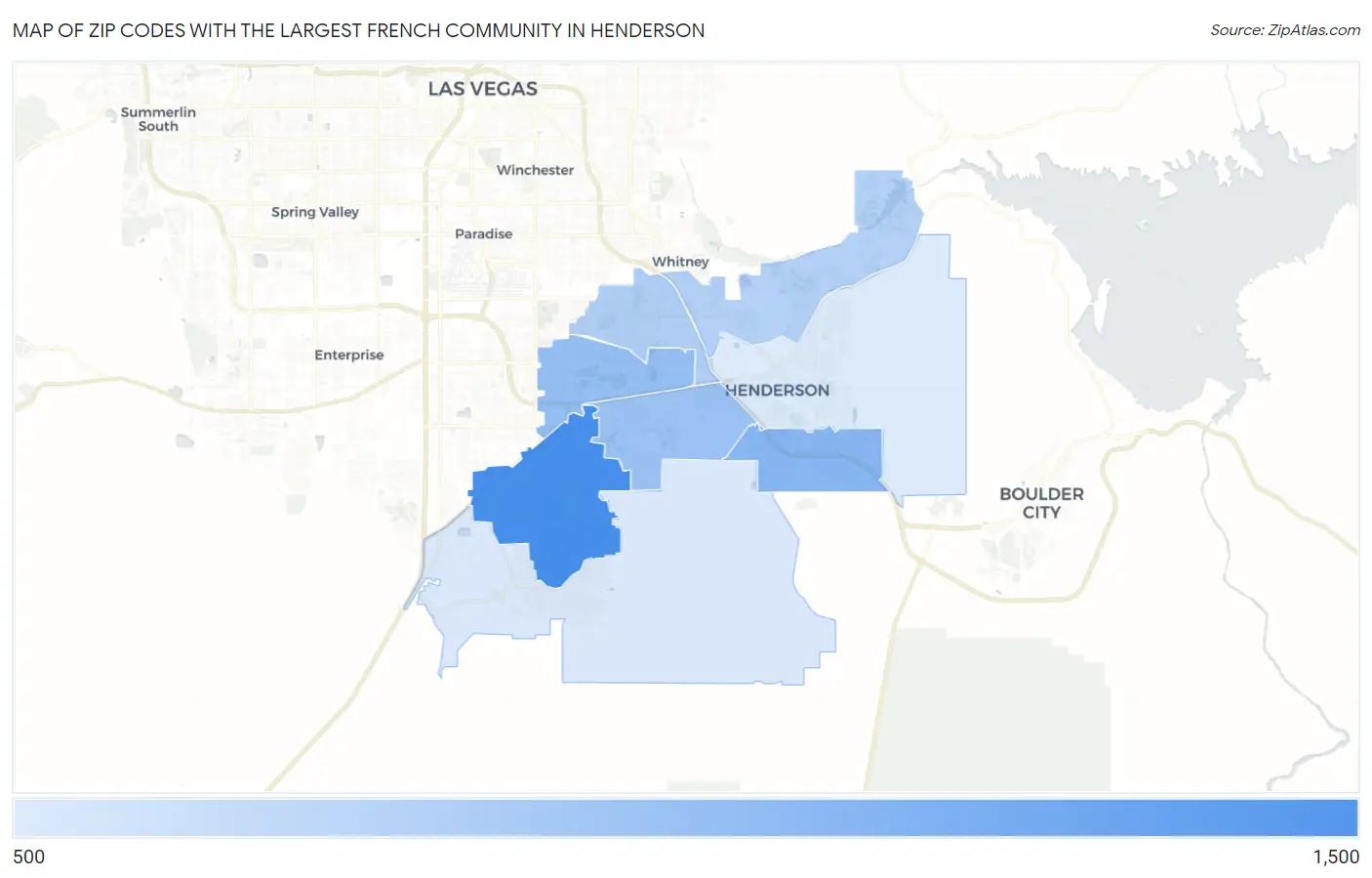 Zip Codes with the Largest French Community in Henderson Map