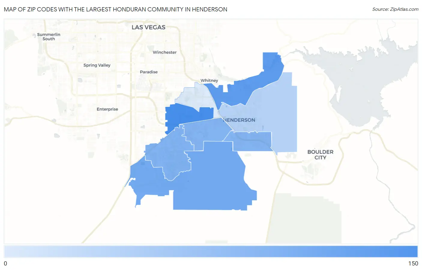 Zip Codes with the Largest Honduran Community in Henderson Map