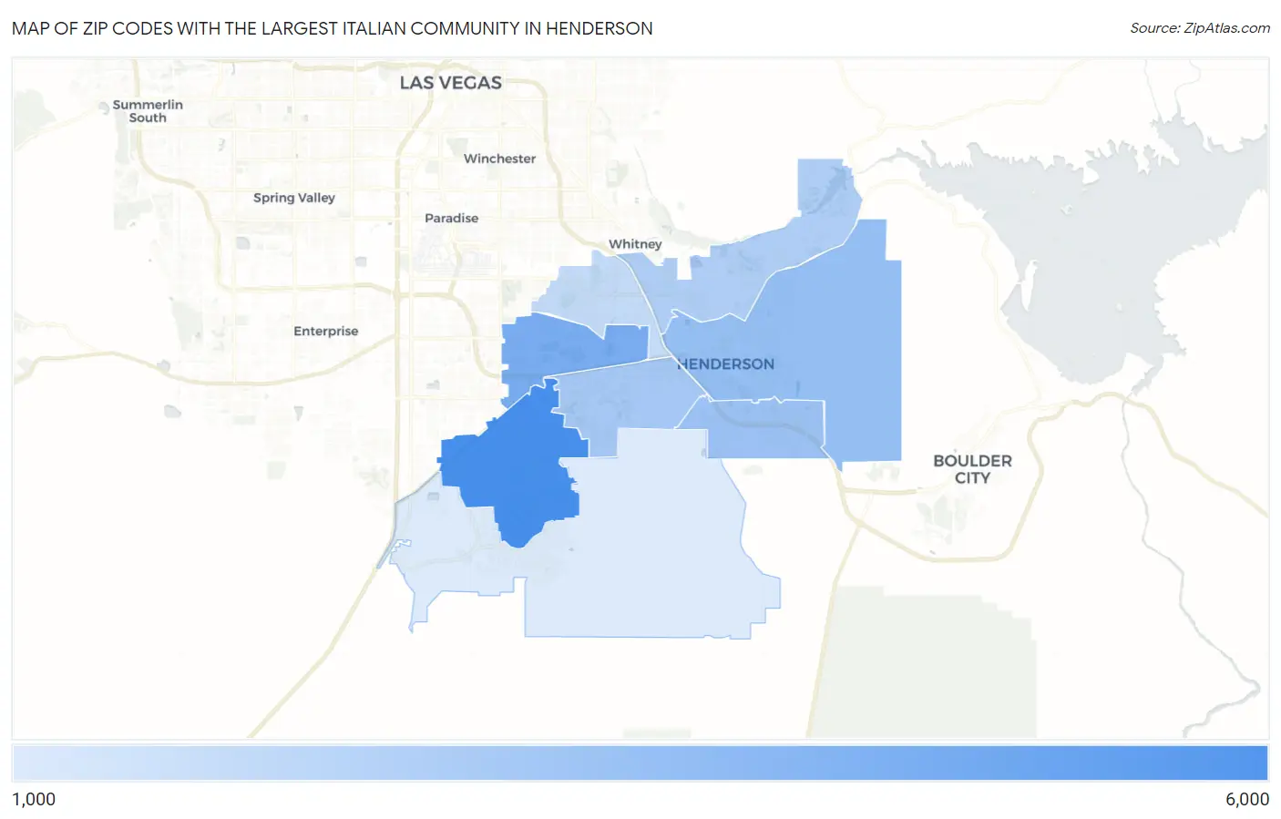 Zip Codes with the Largest Italian Community in Henderson Map