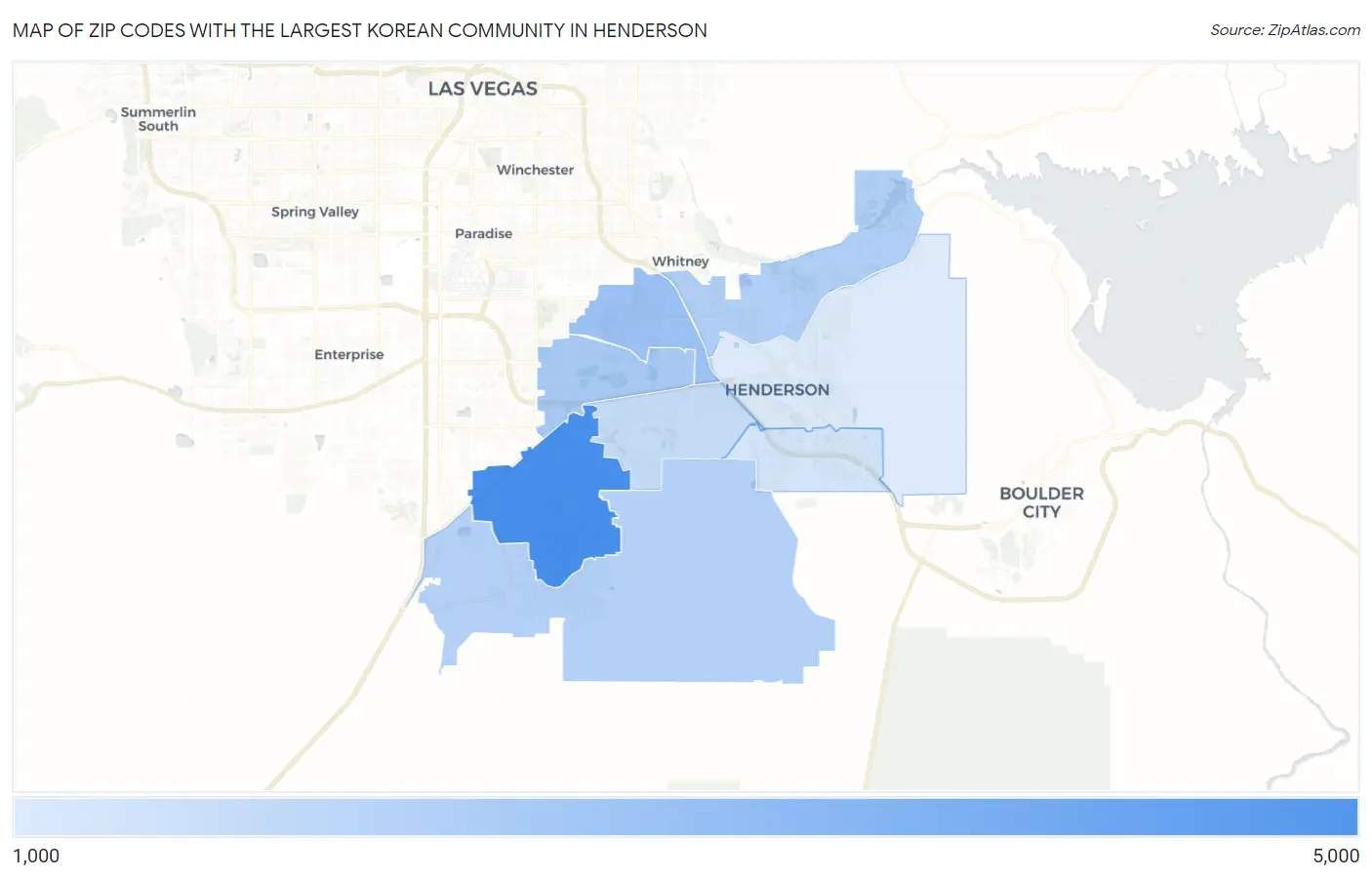 Zip Codes with the Largest Korean Community in Henderson Map