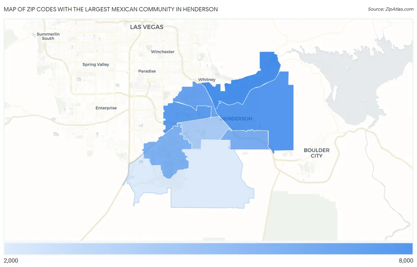 Zip Codes with the Largest Mexican Community in Henderson Map