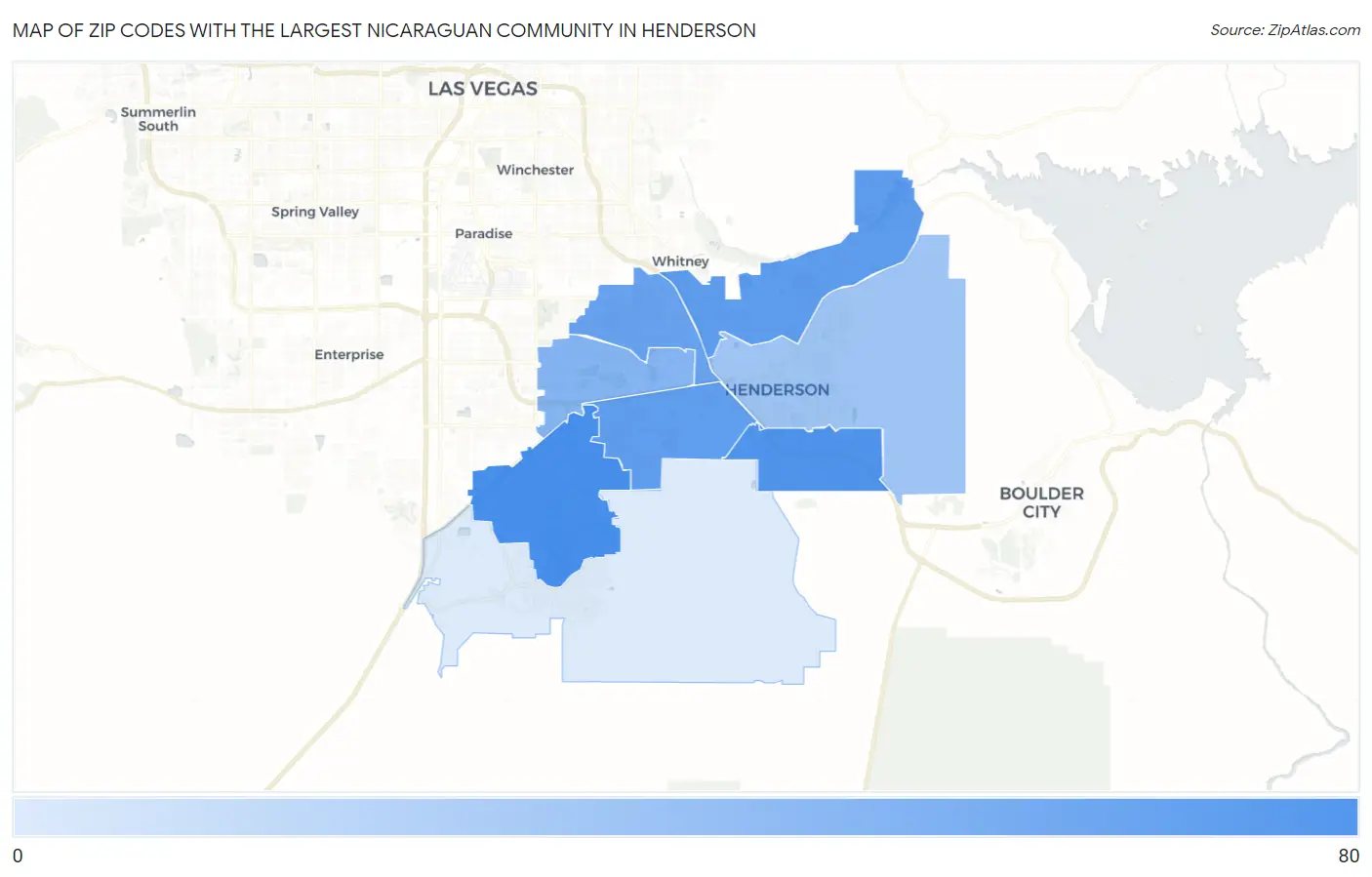 Zip Codes with the Largest Nicaraguan Community in Henderson Map