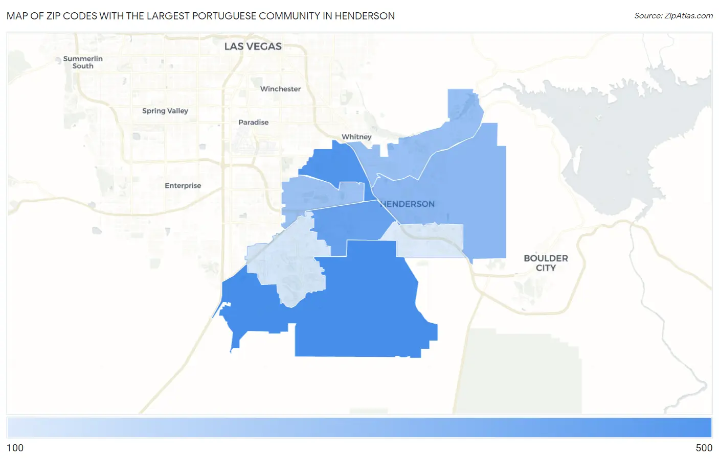 Zip Codes with the Largest Portuguese Community in Henderson Map