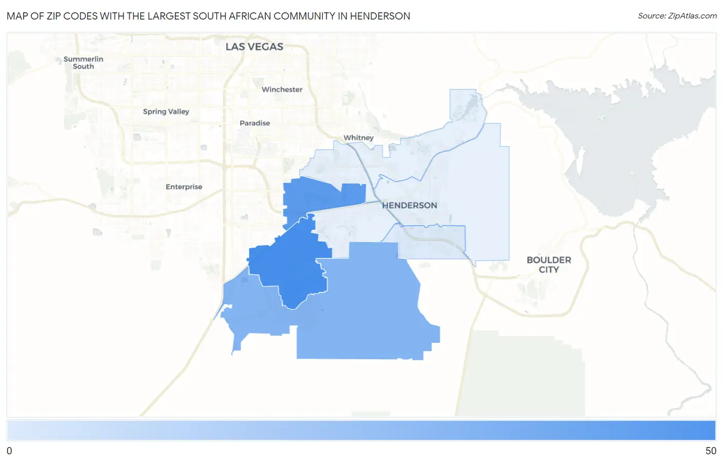 Zip Codes with the Largest South African Community in Henderson Map