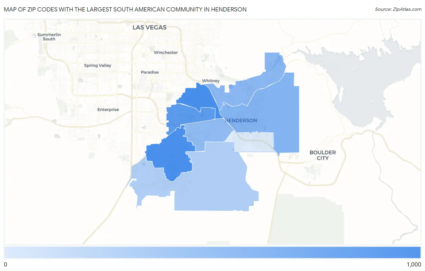 Zip Codes with the Largest South American Community in Henderson Map