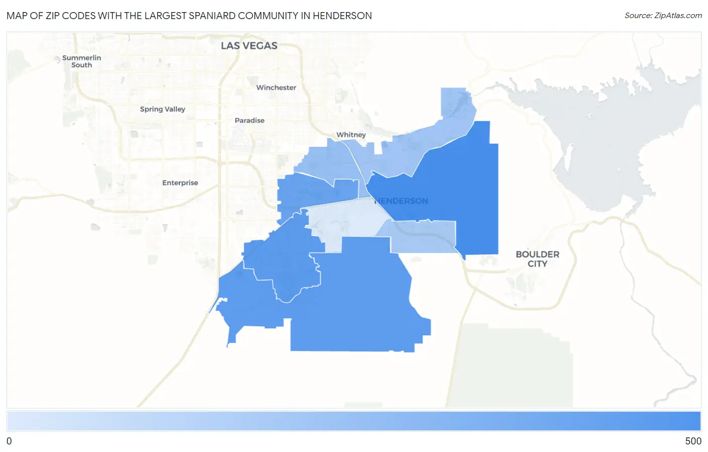 Zip Codes with the Largest Spaniard Community in Henderson Map