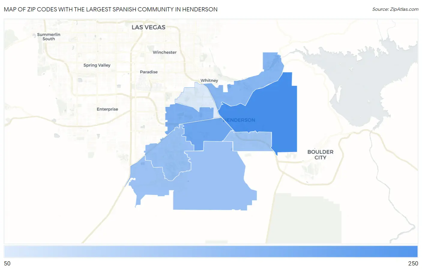 Zip Codes with the Largest Spanish Community in Henderson Map
