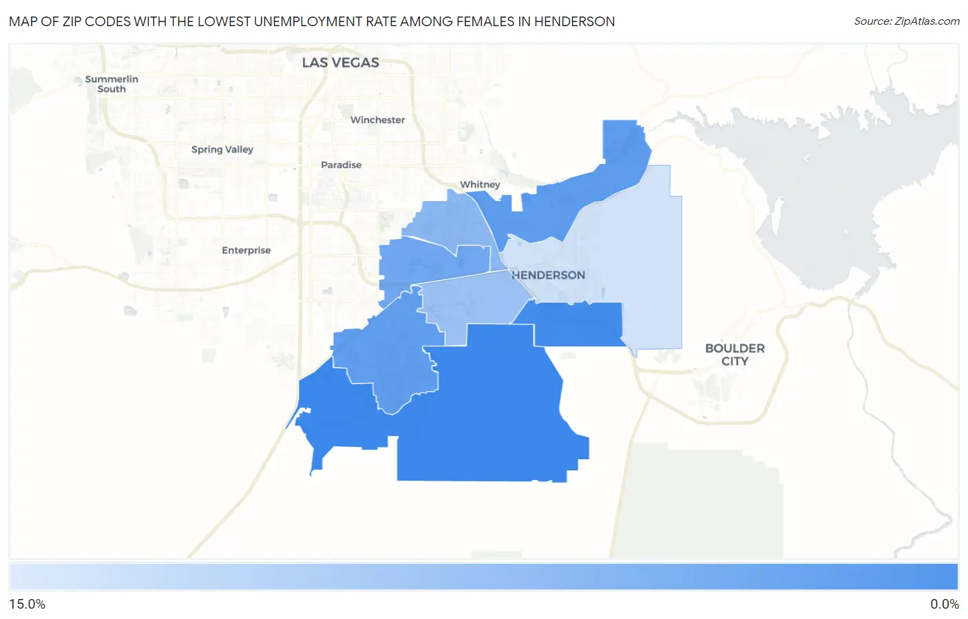 Zip Codes with the Lowest Unemployment Rate Among Females in Henderson Map