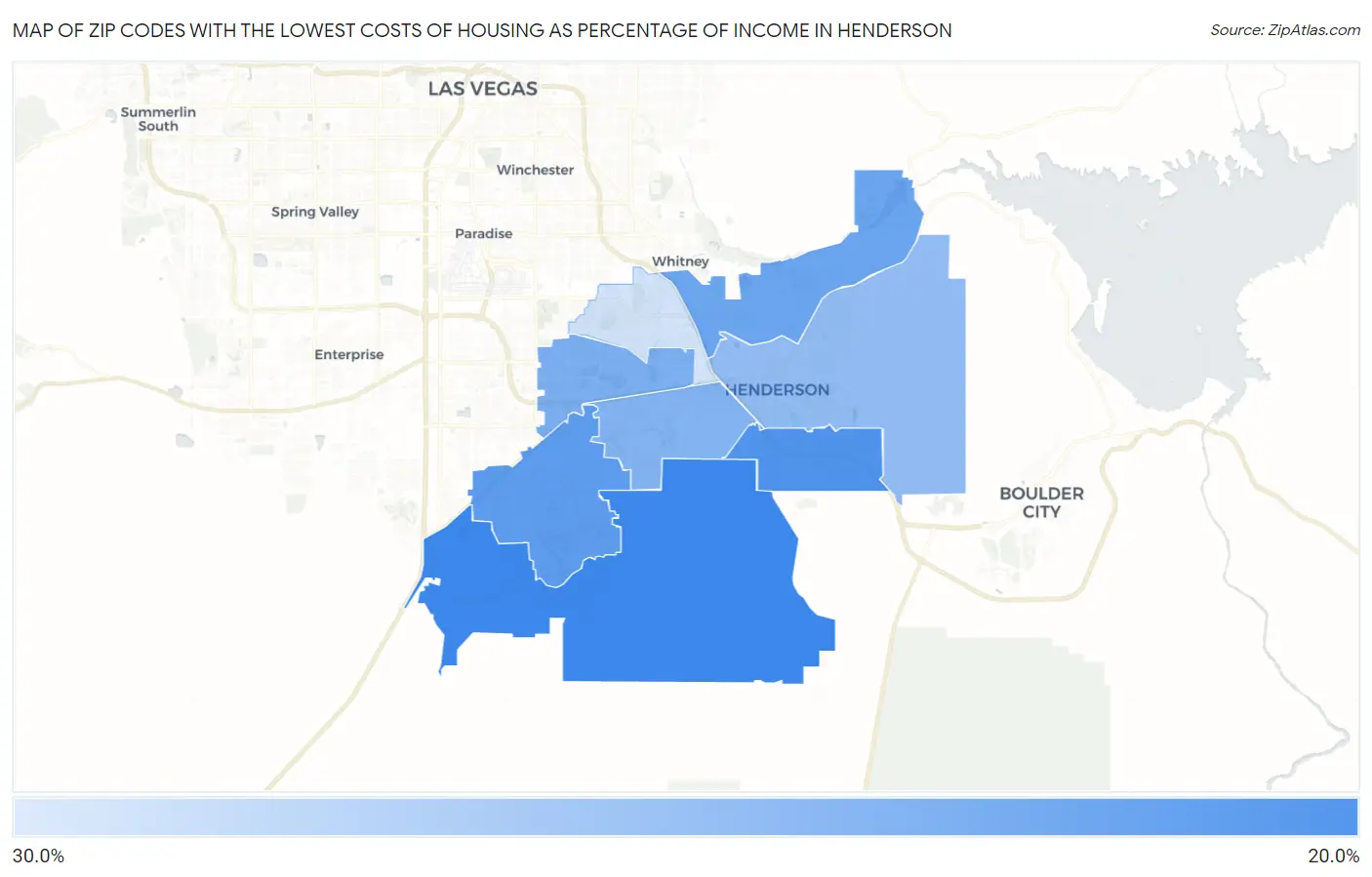 Zip Codes with the Lowest Costs of Housing as Percentage of Income in Henderson Map
