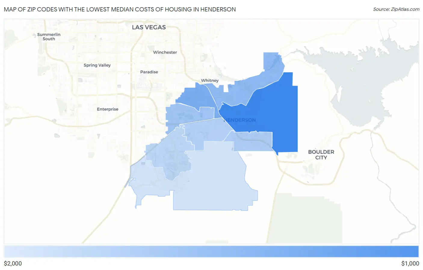 Zip Codes with the Lowest Median Costs of Housing in Henderson Map