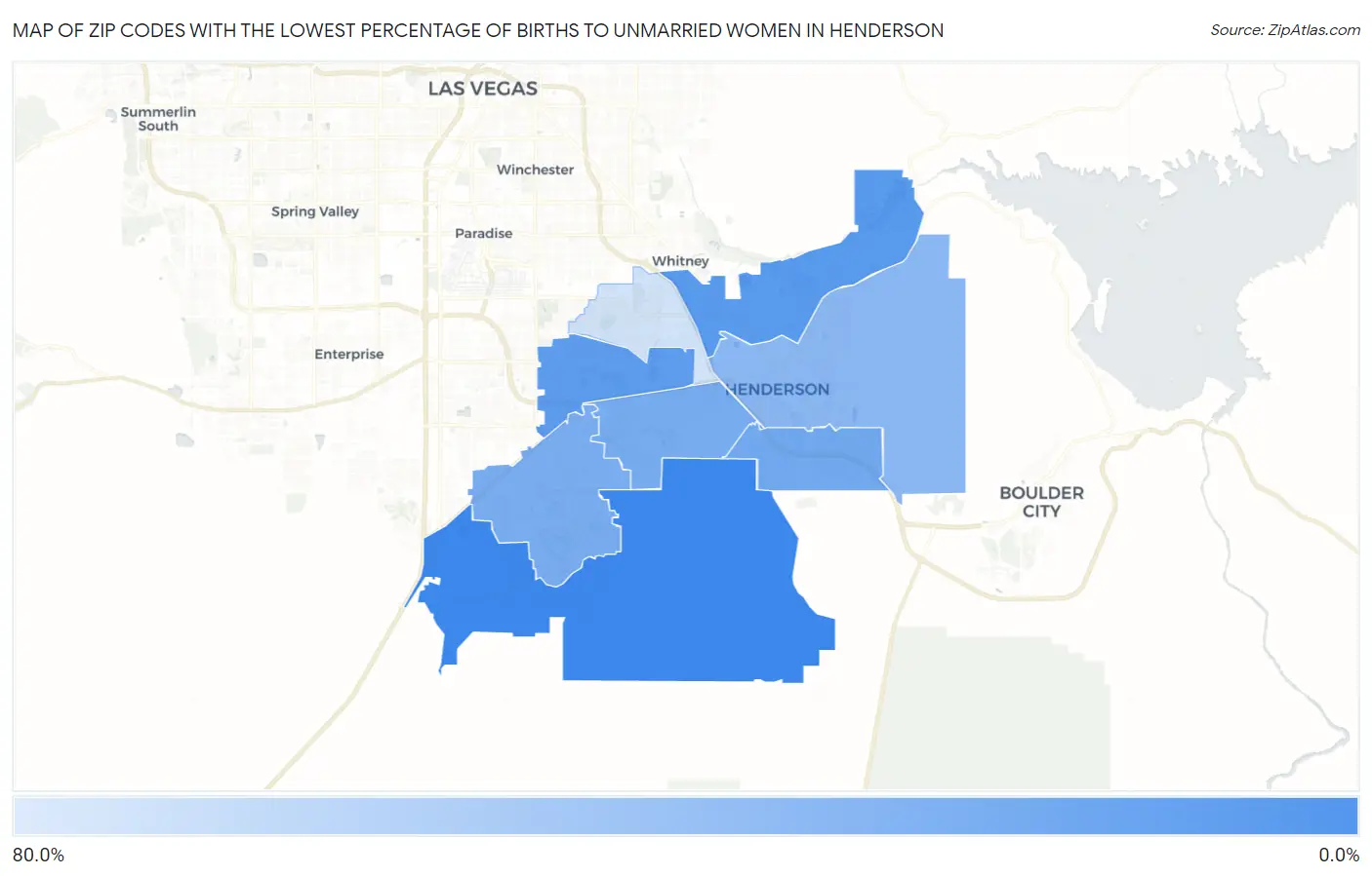 Zip Codes with the Lowest Percentage of Births to Unmarried Women in Henderson Map