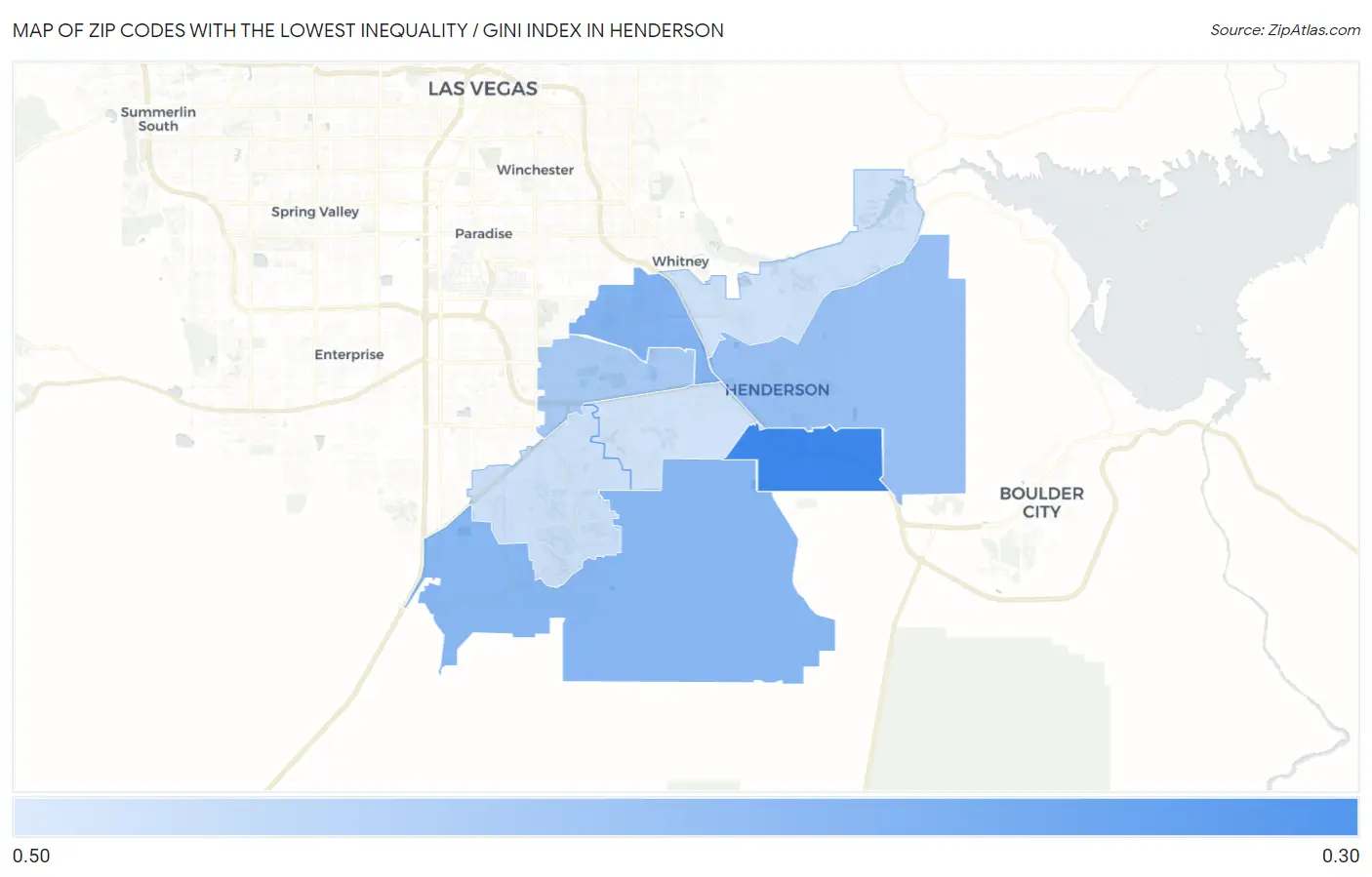 Zip Codes with the Lowest Inequality / Gini Index in Henderson Map