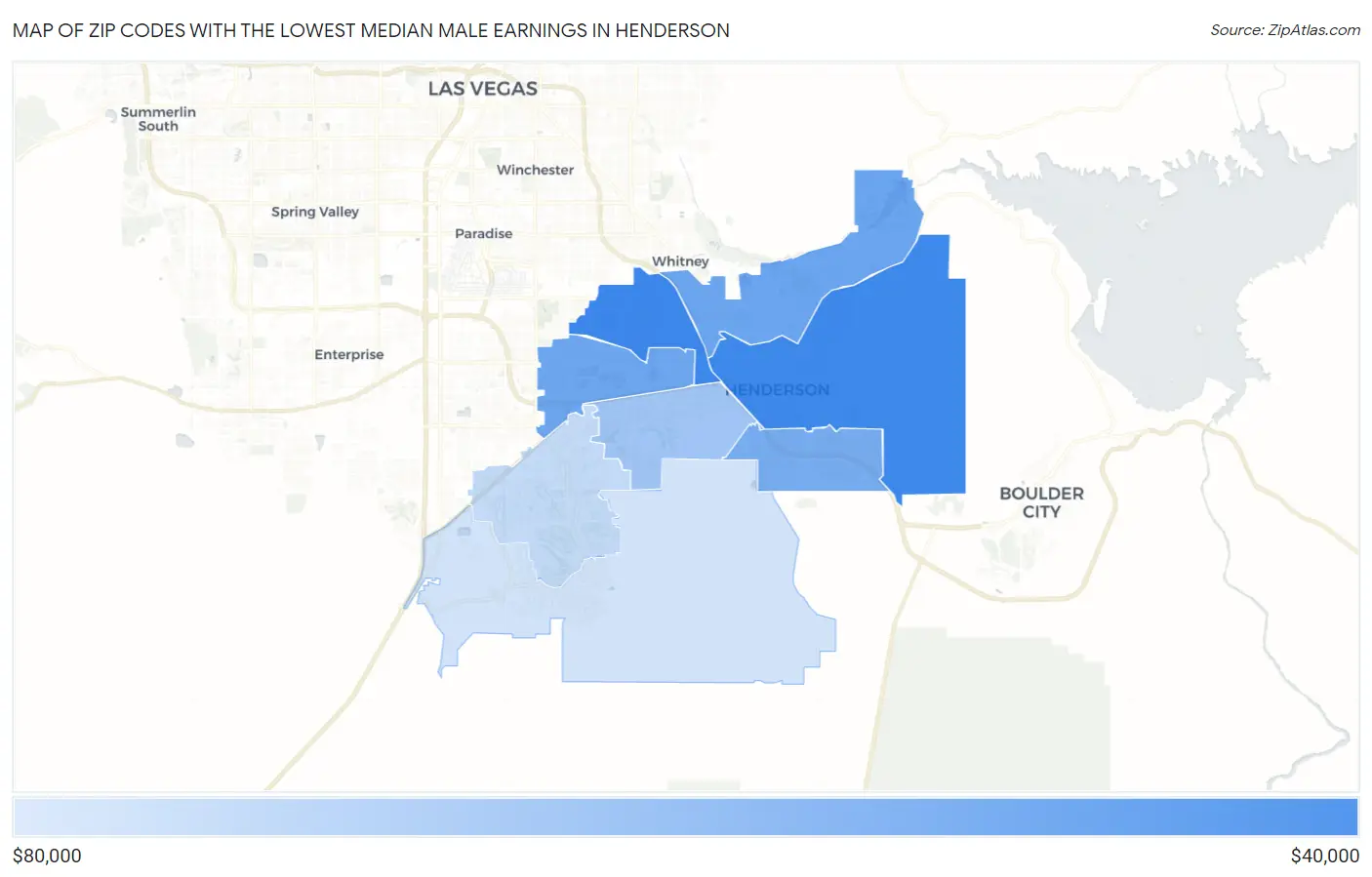 Zip Codes with the Lowest Median Male Earnings in Henderson Map