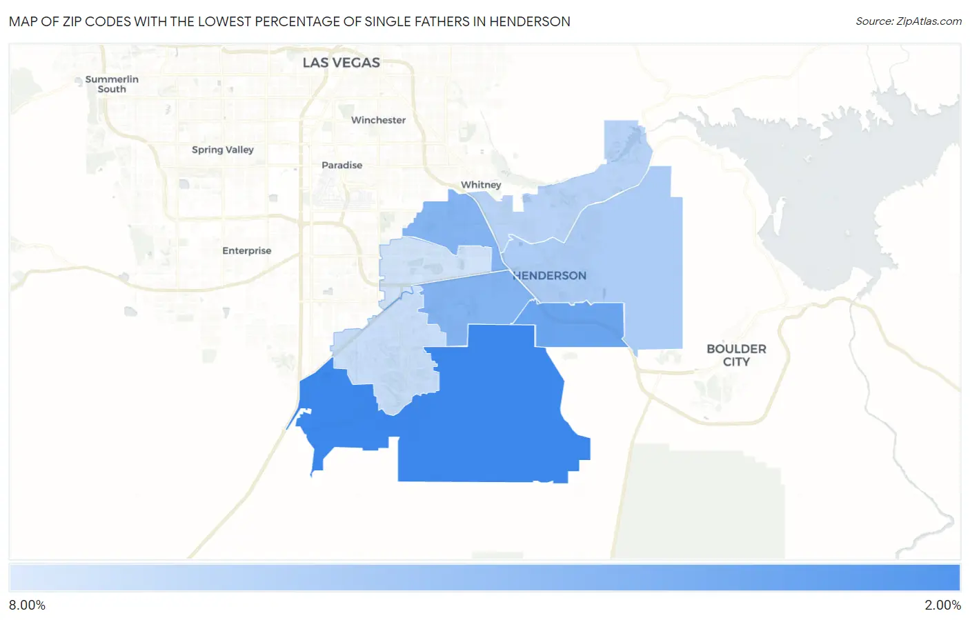 Zip Codes with the Lowest Percentage of Single Fathers in Henderson Map
