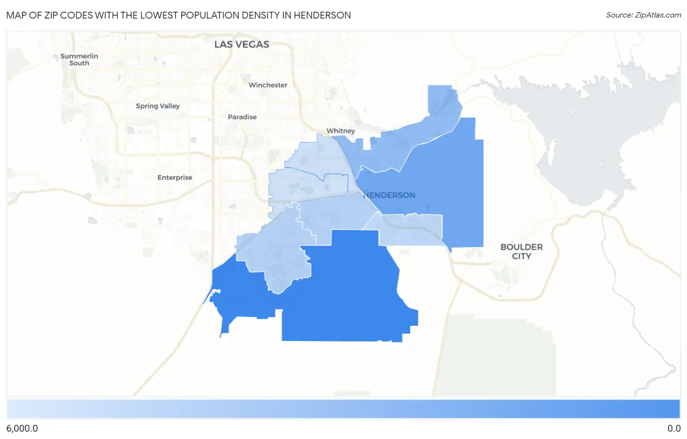 Zip Codes with the Lowest Population Density in Henderson Map
