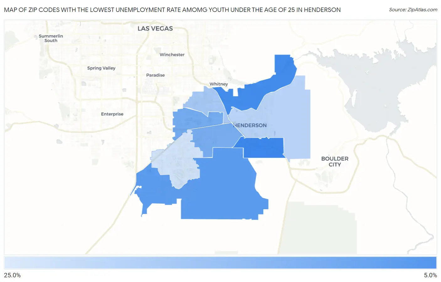Zip Codes with the Lowest Unemployment Rate Amomg Youth Under the Age of 25 in Henderson Map