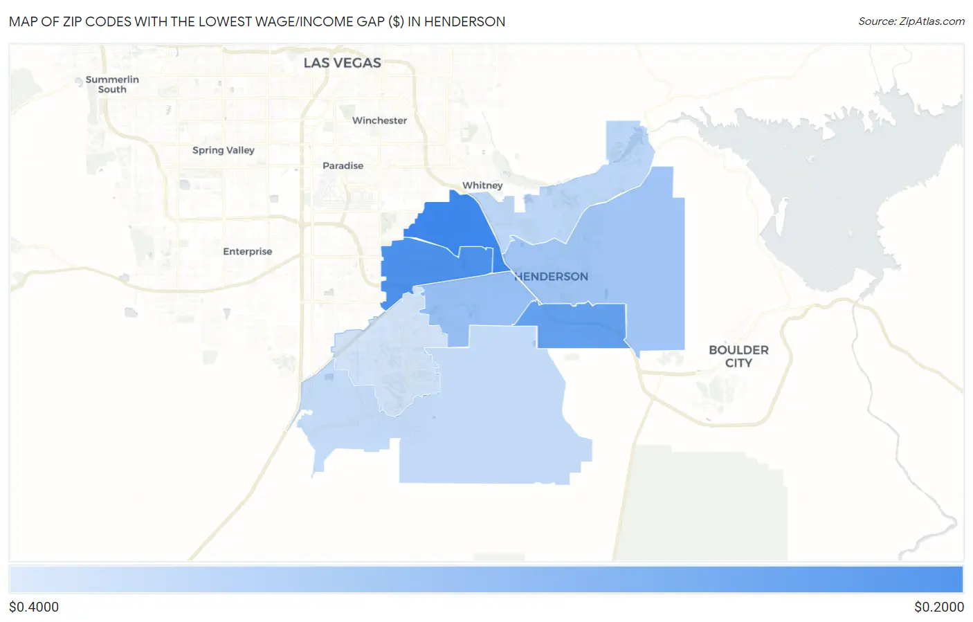 Zip Codes with the Lowest Wage/Income Gap ($) in Henderson Map
