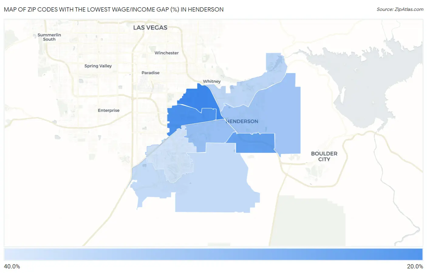 Zip Codes with the Lowest Wage/Income Gap (%) in Henderson Map