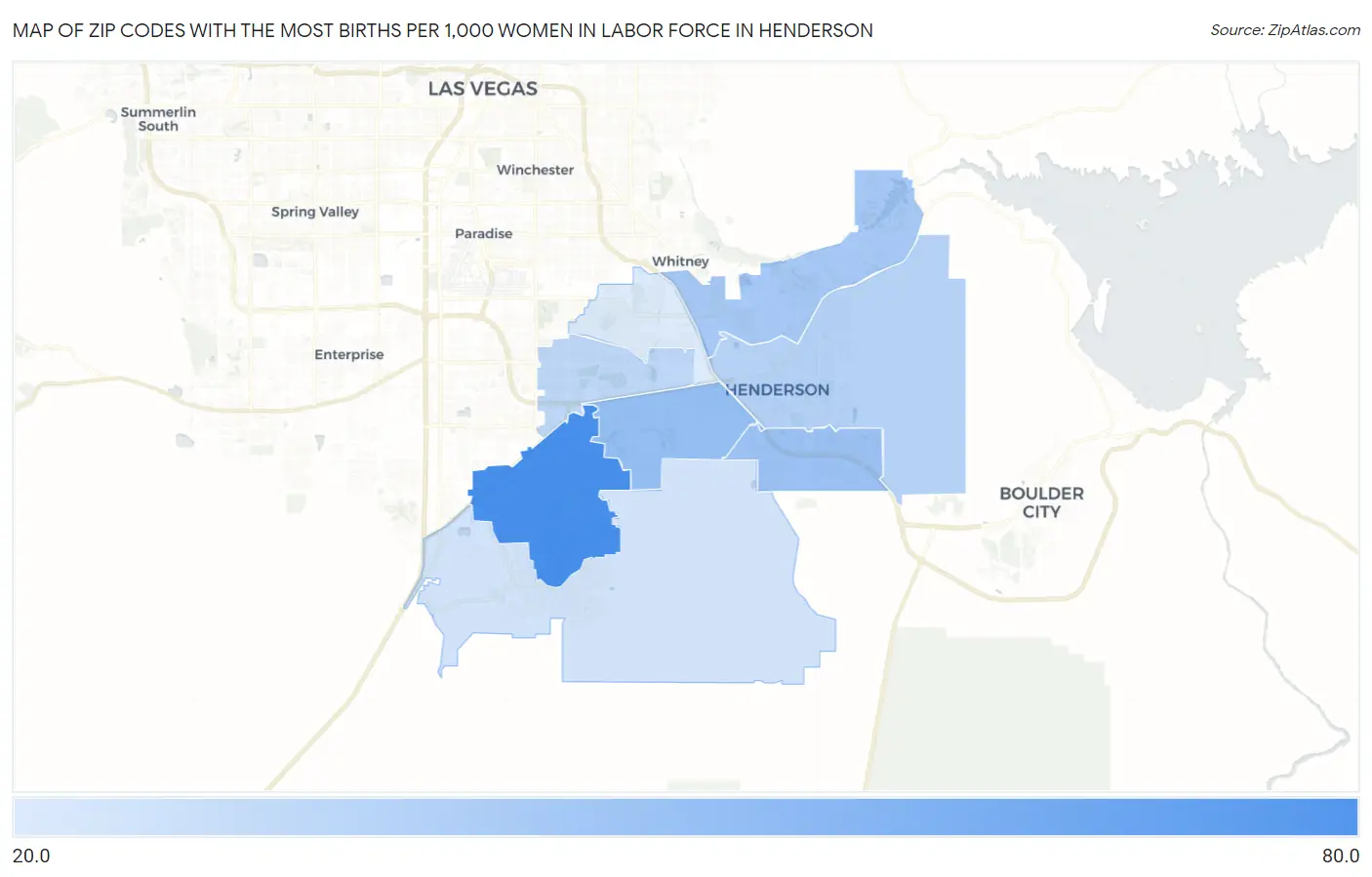 Zip Codes with the Most Births per 1,000 Women in Labor Force in Henderson Map