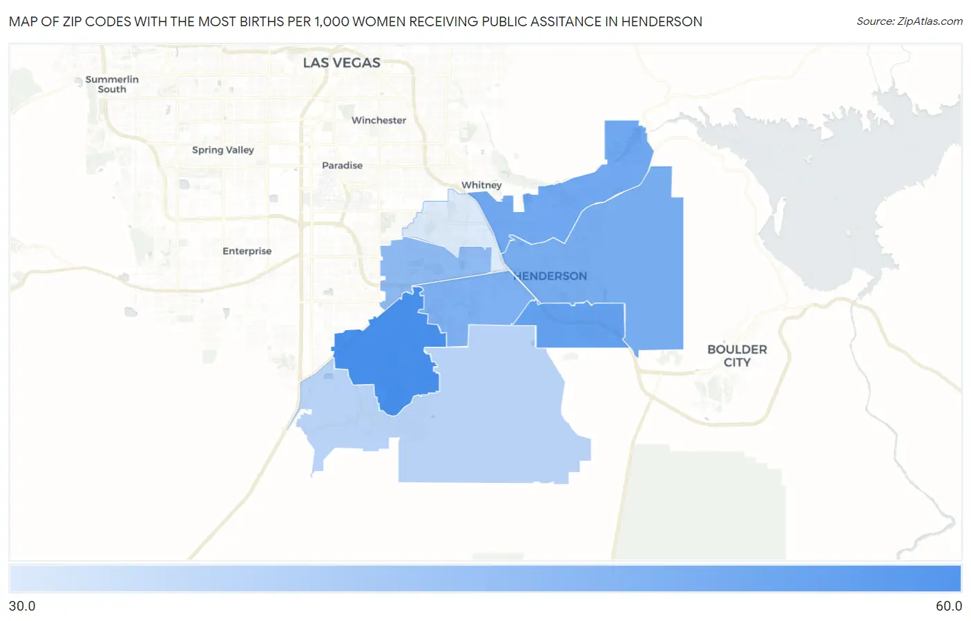 Zip Codes with the Most Births per 1,000 Women Receiving Public Assitance in Henderson Map
