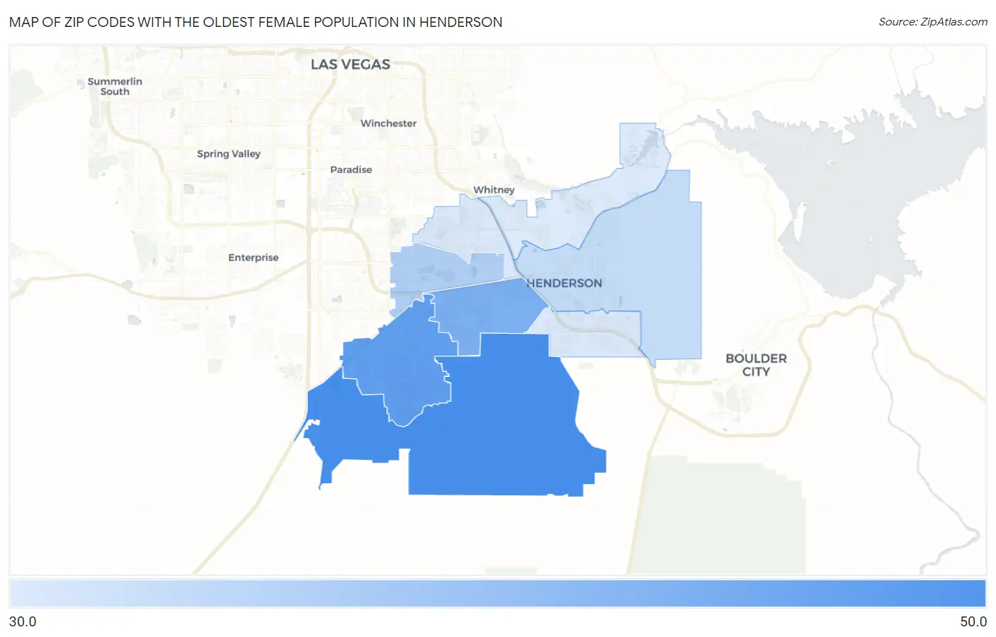 Zip Codes with the Oldest Female Population in Henderson Map
