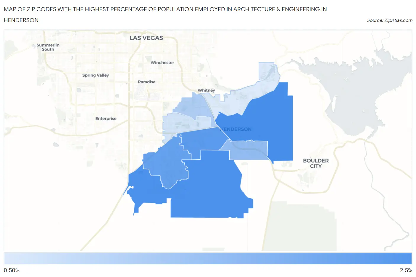Zip Codes with the Highest Percentage of Population Employed in Architecture & Engineering in Henderson Map