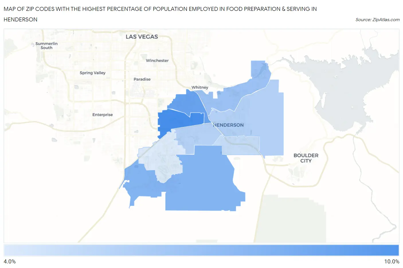 Zip Codes with the Highest Percentage of Population Employed in Food Preparation & Serving in Henderson Map