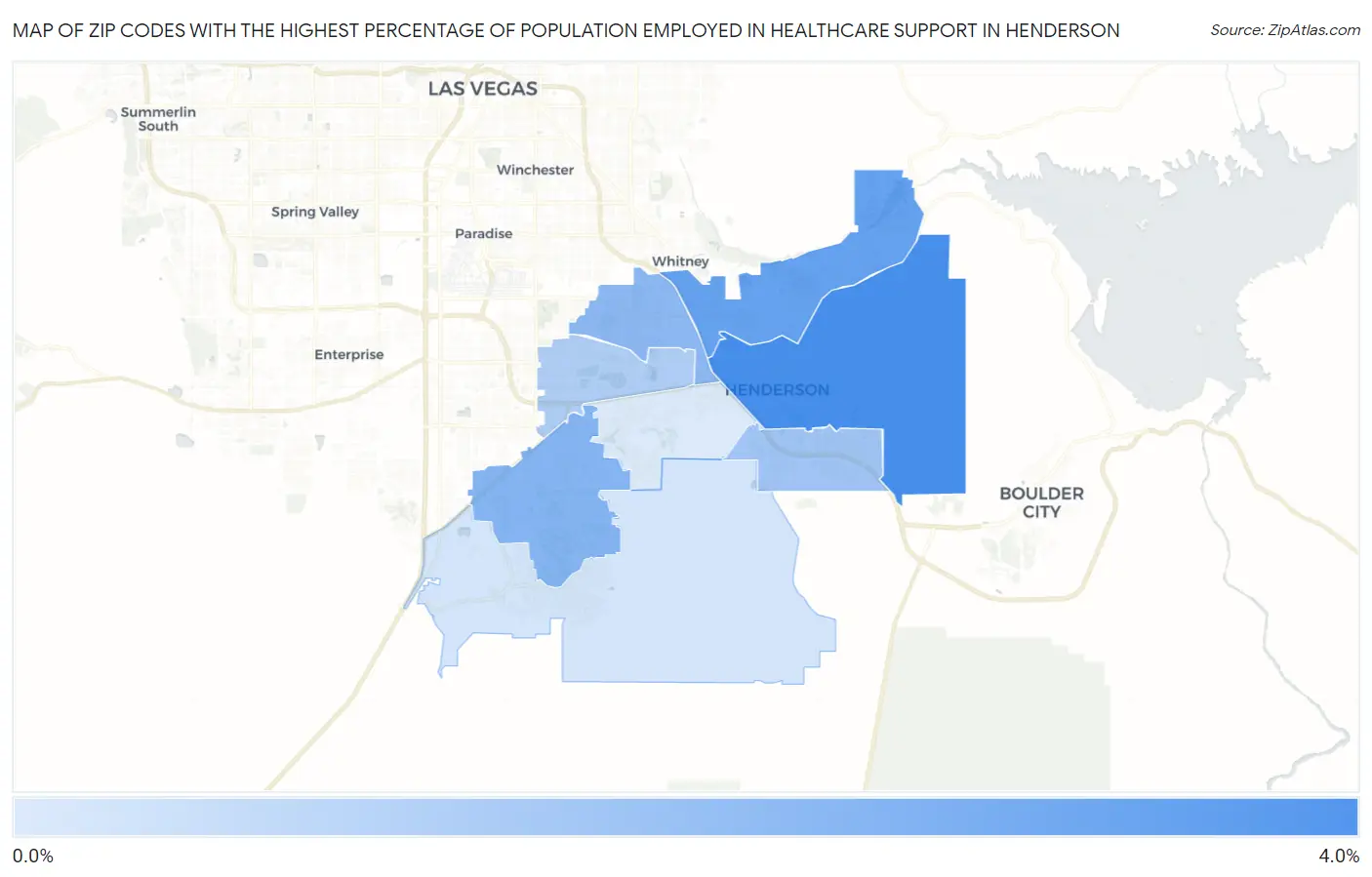 Zip Codes with the Highest Percentage of Population Employed in Healthcare Support in Henderson Map