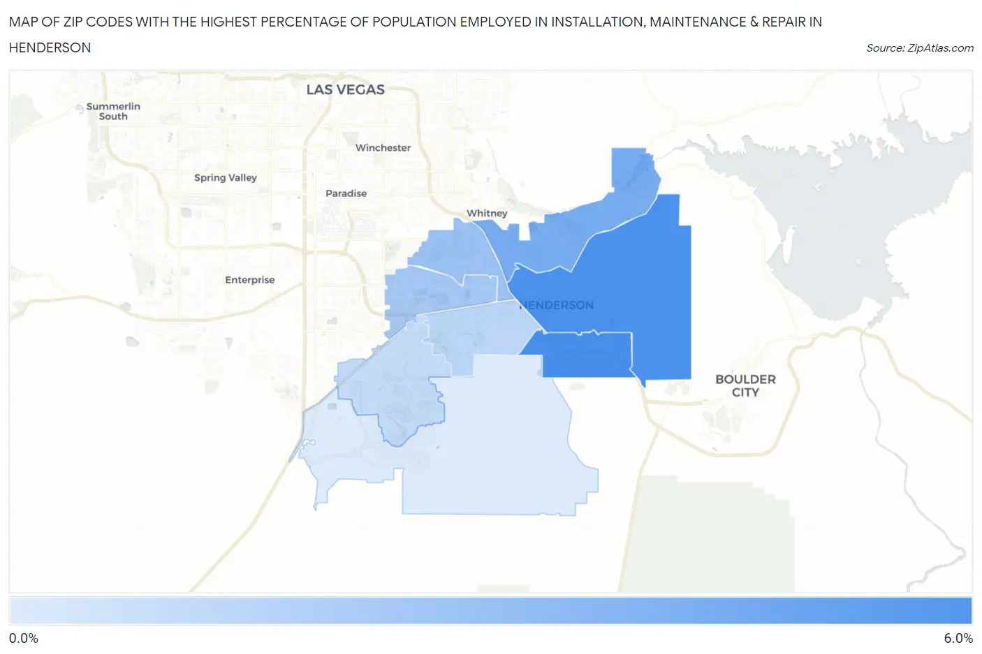 Zip Codes with the Highest Percentage of Population Employed in Installation, Maintenance & Repair in Henderson Map