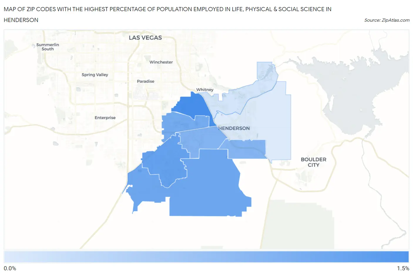 Zip Codes with the Highest Percentage of Population Employed in Life, Physical & Social Science in Henderson Map