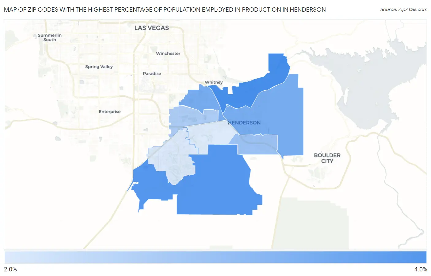 Zip Codes with the Highest Percentage of Population Employed in Production in Henderson Map