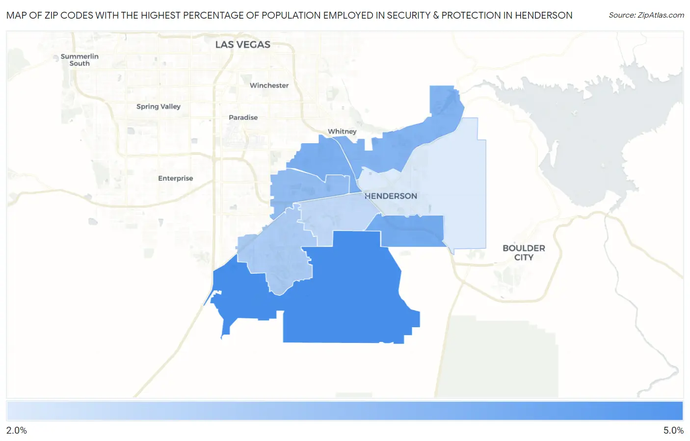 Zip Codes with the Highest Percentage of Population Employed in Security & Protection in Henderson Map