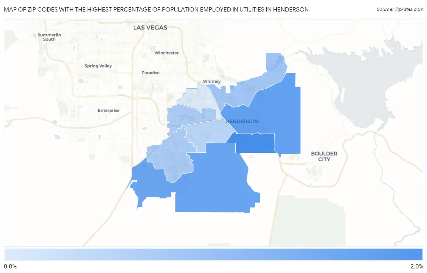Zip Codes with the Highest Percentage of Population Employed in Utilities in Henderson Map