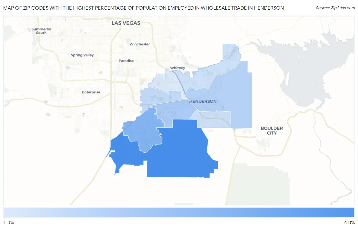 Zip Codes with the Highest Percentage of Population Employed in Wholesale Trade in Henderson Map