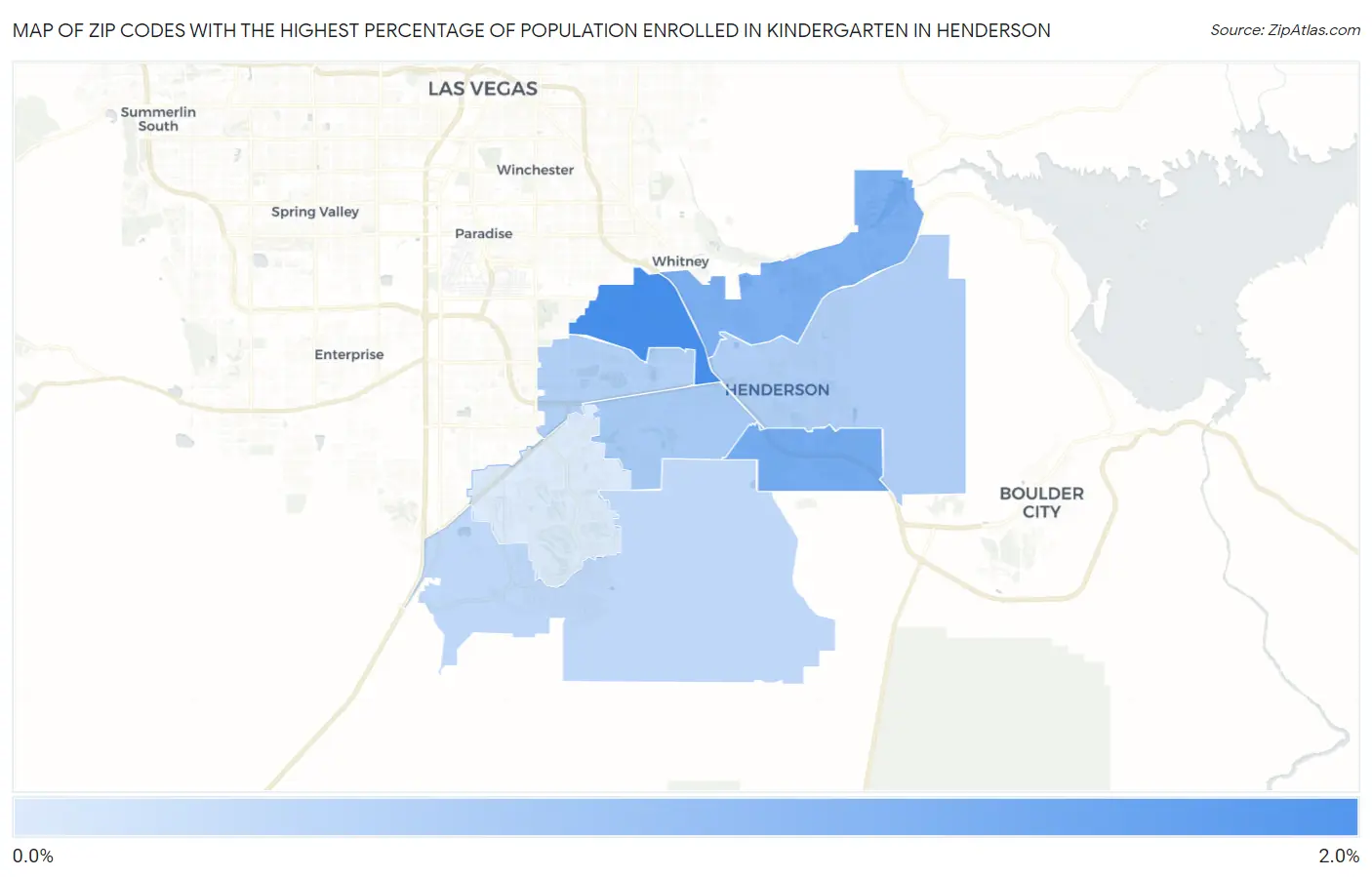Zip Codes with the Highest Percentage of Population Enrolled in Kindergarten in Henderson Map