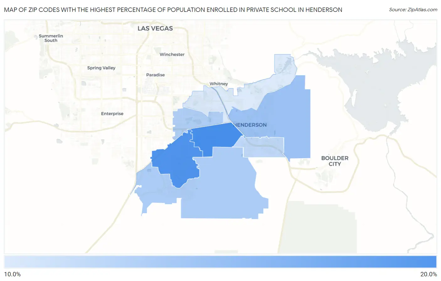Zip Codes with the Highest Percentage of Population Enrolled in Private School in Henderson Map