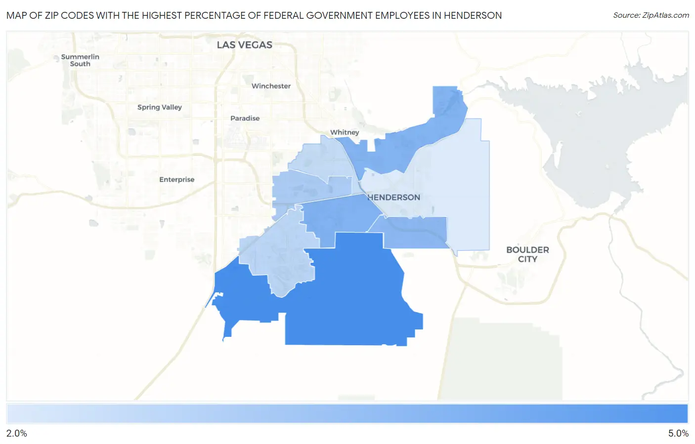 Zip Codes with the Highest Percentage of Federal Government Employees in Henderson Map